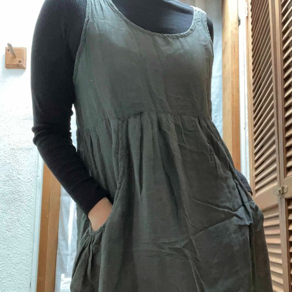 Sheer Charcoal Tank Mini Dress with Pockets - Picture 1 of 7